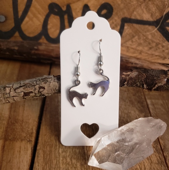 Cat earrings Spooky Kitty Silver Halloween earrings Wiccan Witch Samhain Jewelry - Picture 4 of 11
